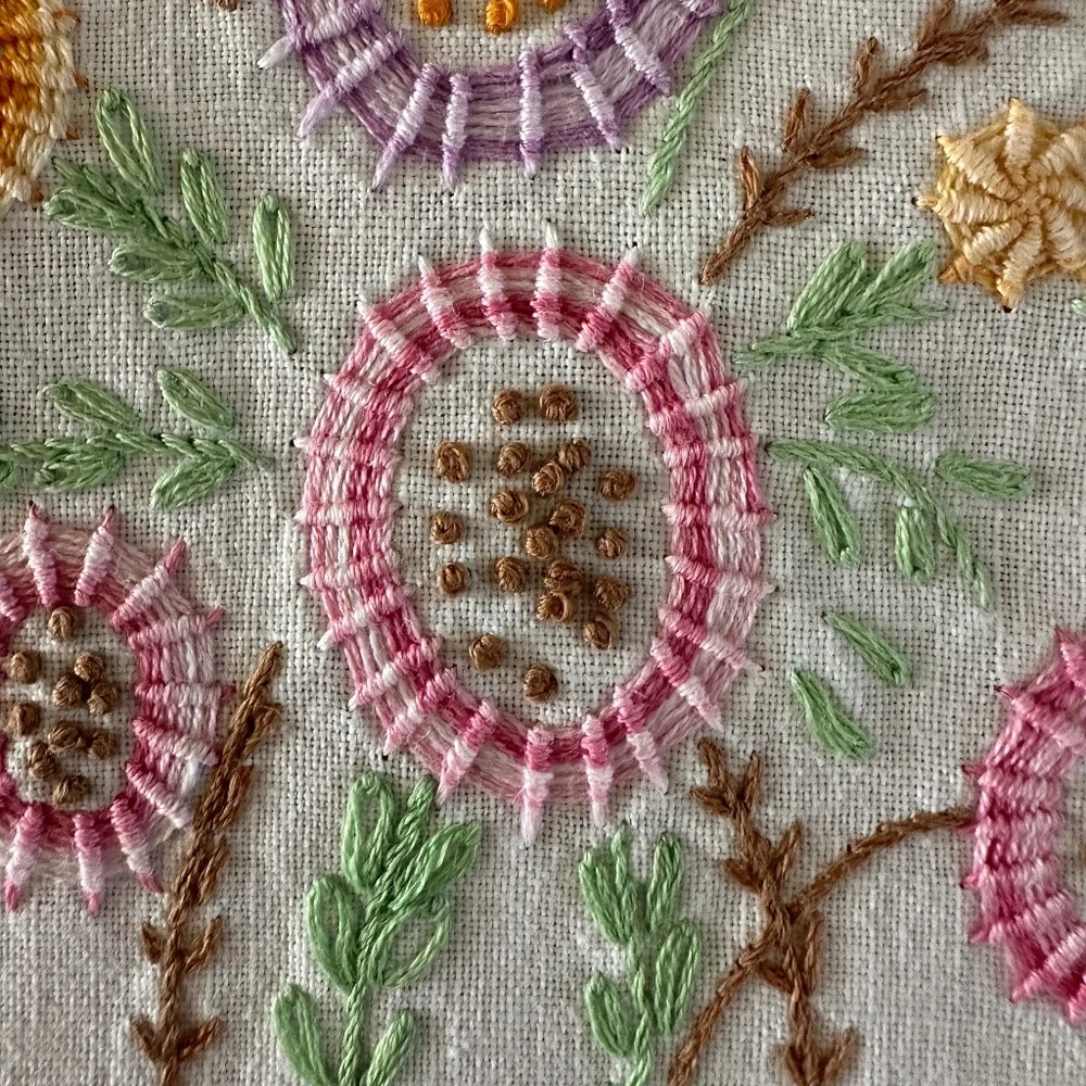 Vintage Embroidered Linen Dresser Scarf Runner Crochet Edge 34